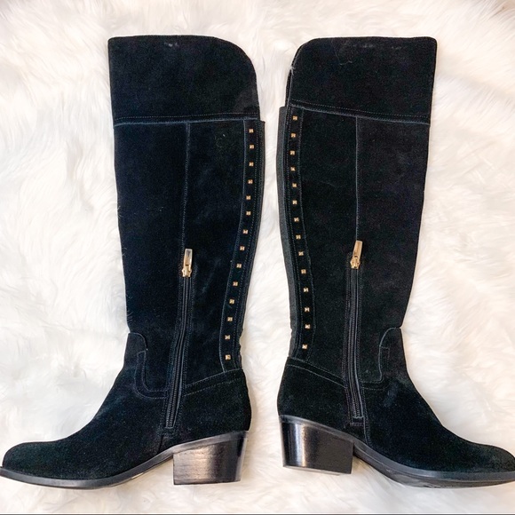NWOT Vince Camuto Bashan Black Suede Leather Gold Studded Over-the-Knee Boots 6 - Picture 3 of 8